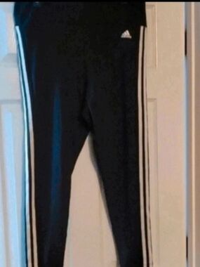 Adidas Black Leggings with White Three-Stripe Side Detail